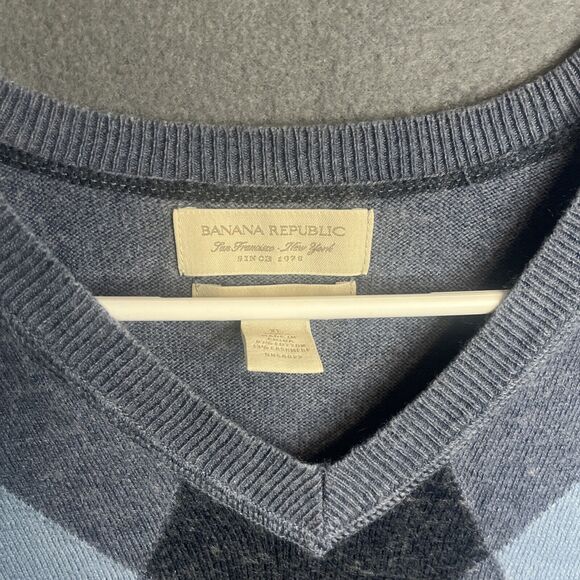 Banana Republic Sweater Mens Extra Large Argyle Cotton Cashmere Blend Blue Prep‎ - Picture 2 of 7